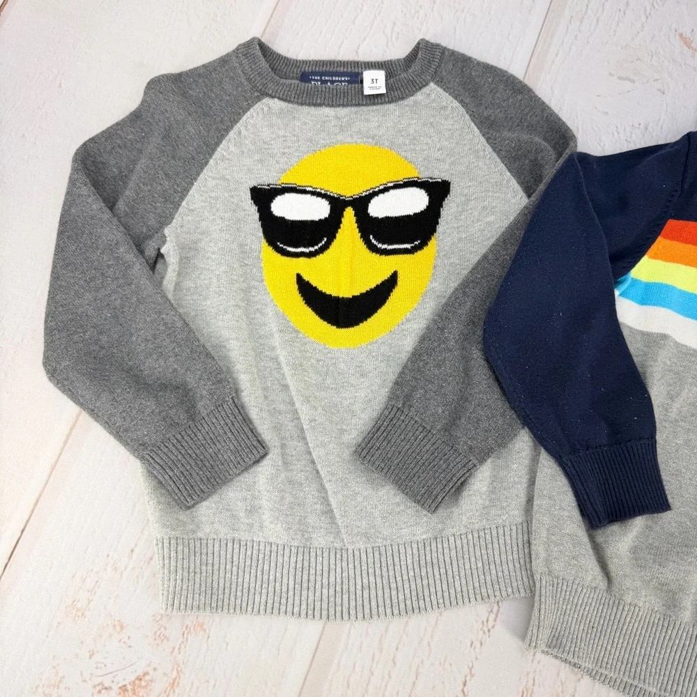 Children’s Place 2pc Sweater Bundle Emoji Rainbow Boys 3T‎